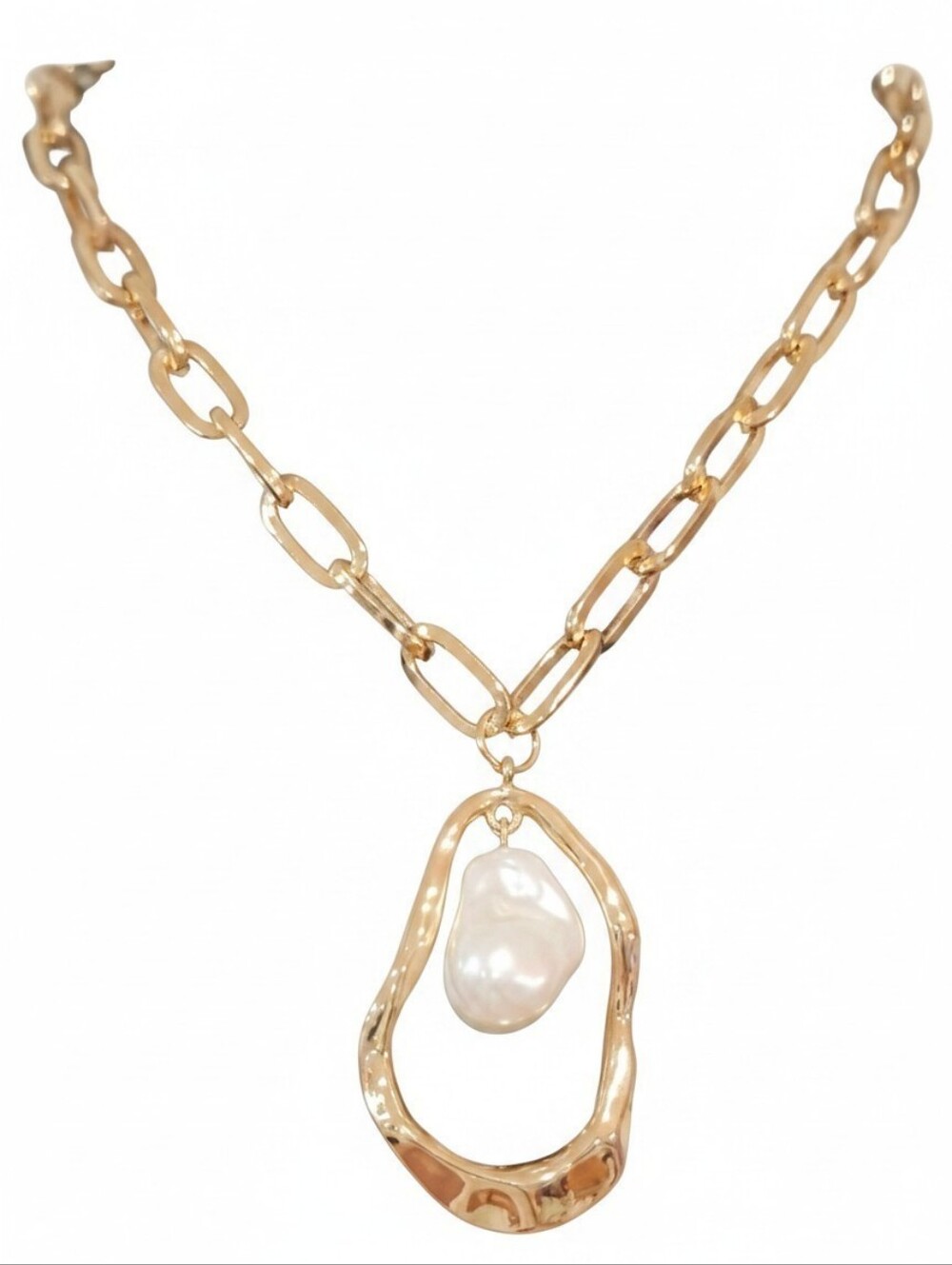 💛▪️Camila Coelha ▪️Elegant Gold Tone 18" Necklace with Lovely Pearl Pendant